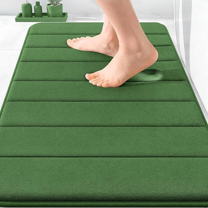 OLANLY Memory Foam Bath Mat 30x20, Super Soft Absorbent Bathroom Rugs, Quick Dry, Machine Washable Shower Floor Rugs, Bathmat Carpet, Bathroom Home Decor Accessories, Olive Green - ModernBath