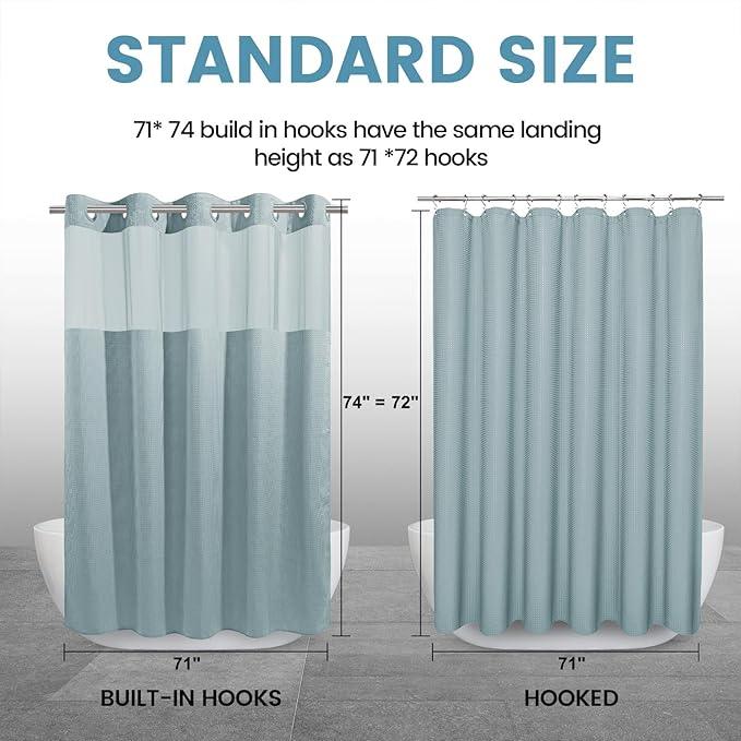EUTXL Fog Blue No Hook Shower Curtain with Snap in Liner,230GSM Waffle Weave Shower Curtains for Bathroom,71W x 74H - ModernBath