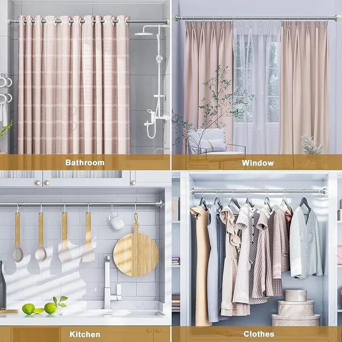 Ausemku Shower Curtain Rod 32-80 Inch Adjustable - 1 Inch Diameter Heavy Duty No drill Spring Tension Shower Rod, Non-Slip Rustproof Telescopic Rod for Bathroom, Nickel - ModernBath