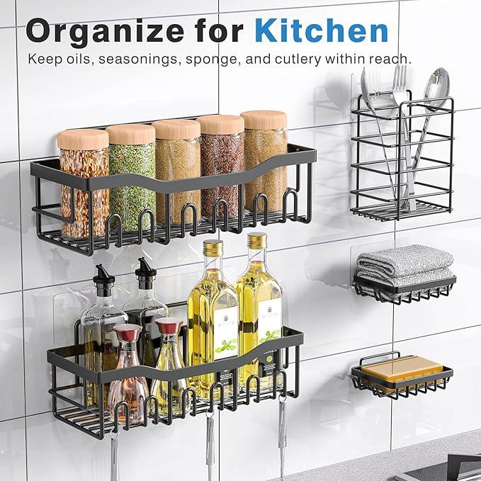EUDELE Adhesive Shower Caddy, 5 Pack Rustproof Stainless Steel Bath Organizers With Large Capacity, No Drilling Shelves for Bathroom Storage & Home Decor - ModernBath