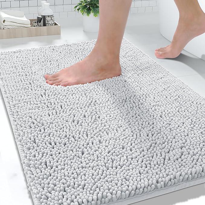 Yimobra Large Bathroom Rugs 36"x24", Non Slip Bath Mat for Tub, Shaggy Rug Floor Carpet, Extra Soft Super Absorbent Quick Dry, Machine Washable,Silver - ModernBath