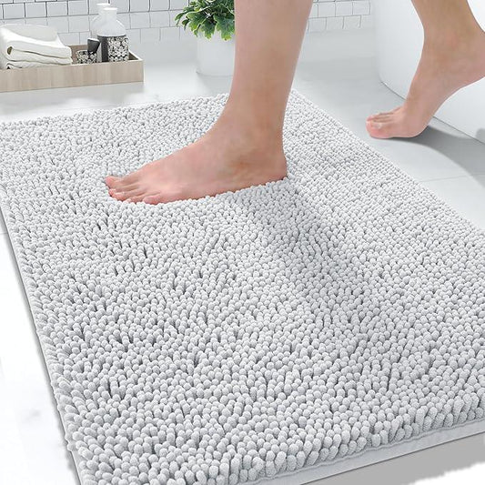 Yimobra Large Bathroom Rugs 36"x24", Non Slip Bath Mat for Tub, Shaggy Rug Floor Carpet, Extra Soft Super Absorbent Quick Dry, Machine Washable,Silver - ModernBath
