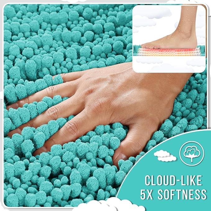 Yimobra Bathroom Rugs Non Slip Washable 32x20 Inch - Ultra Soft Absorbent Chenille Bath Mat, Quick Dry Shaggy Floor Carpet for Tub Shower, Lake Blue Home Decor Accessories - ModernBath