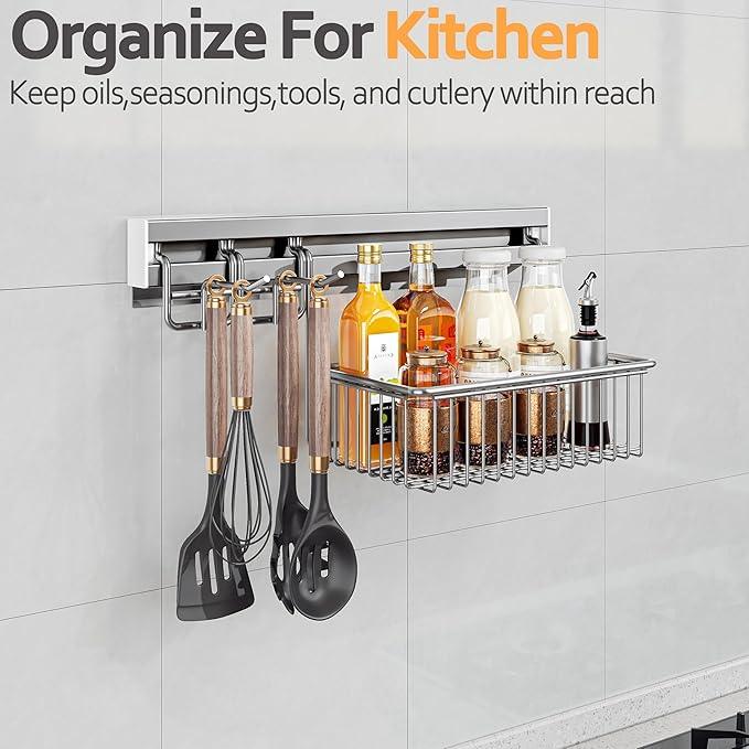 MINGLING Shower Caddy Hanging with Wall Back Crossbar, Rustproof 304 Stainless Steel Shower Organizer, Adhesive Bathroom Wall Storage Basket for Kitchen and Home Decor - ModernBath