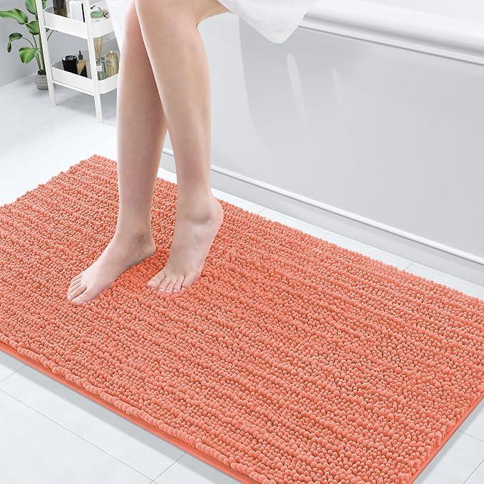 Arotive Luxury Chenille Bathroom Rug Mat, Extra Soft Thick Absorbent Shaggy Bath Rugs, Non-Slip Machine Wash Dry, Plush Bath Mats for Bathroom, Shower and Tub, 60x24, Coral - ModernBath