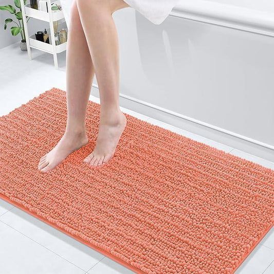Arotive Luxury Chenille Bathroom Rug Mat, Extra Soft Thick Absorbent Shaggy Bath Rugs, Non-Slip Machine Wash Dry, Plush Bath Mats for Bathroom, Shower and Tub, 60x24, Coral - ModernBath