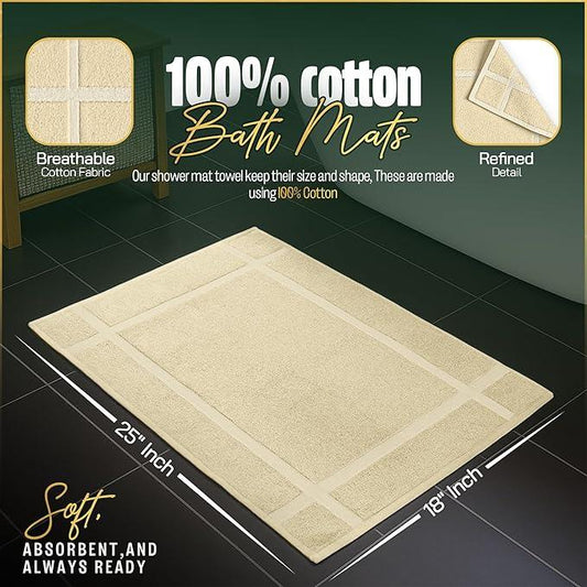 Pearl Linens Pack of 6 100% Cotton Bath Mat 18x25 inches, Soft & Absorbent Quick Dry Bathroom Mat Set, Not Bathroom Rugs, After Shower Mat, Bath Tub Mat, 687 GSM, Machine Washable, Beige - ModernBath