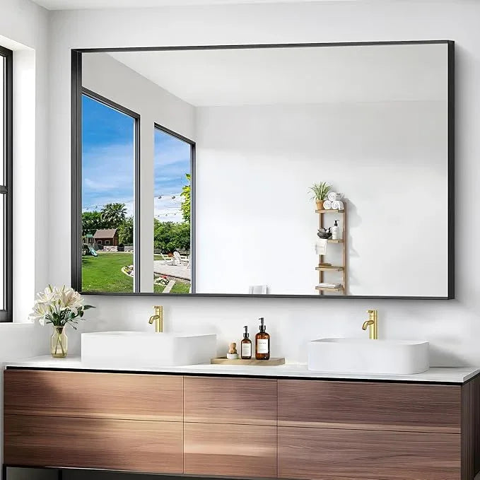Black Bathroom Mirror, 60x40 Inch Rectangular Framed Mirror, Large Wall Mounted Bathroom Vanity Mirror Over Sink for Bedroom,Restroom, Living Room, Hangs Vertically or Horizontally - ModernBath