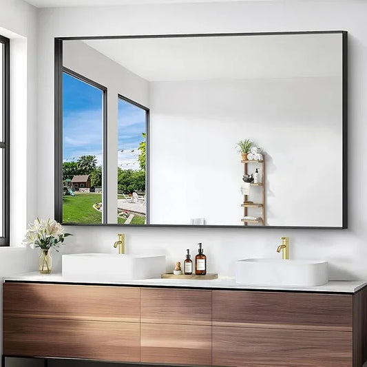 Black Bathroom Mirror, 60x40 Inch Rectangular Framed Mirror, Large Wall Mounted Bathroom Vanity Mirror Over Sink for Bedroom,Restroom, Living Room, Hangs Vertically or Horizontally - ModernBath