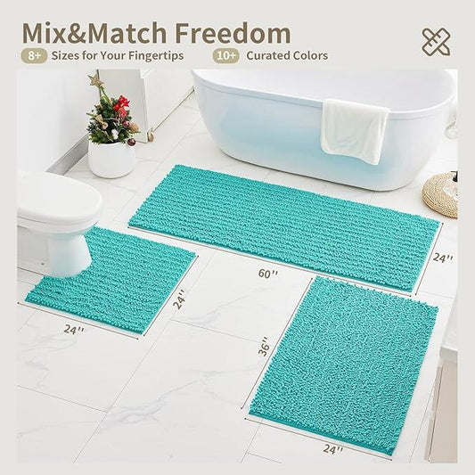 Ruggnovea Toilet Rugs U-Shaped Mat 24x24, Contour Bathroom Mat - Ultra Soft & Absorbent Chenille, Quick-Dry, Machine Washable with Non Slip Barrier Backing, Teal - ModernBath