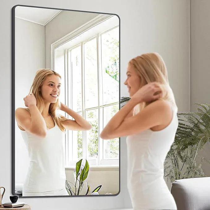 DESBING 30" x 55"Bathroom Mirror, Matte Black Wall Mirror with Metal Frame, Decorative Rectangular Vanity Mirror for Bedroom Bathroom Living Room Entryway (Horizontal/Vertical) - ModernBath