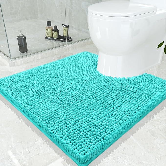 Smiry Luxury Chenille Toilet Rugs U-Shaped 24x24, Soft Absorbent Non-Slip Contour Bathroom Rugs for Toilet, Machine Washable Contoured Bath Mats, Turquoise - ModernBath