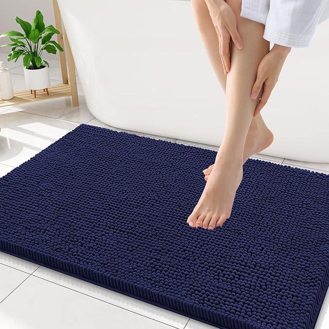 Smiry Luxury Chenille Bathroom Rugs 34x21, Extra Soft and Absorbent Shaggy Bath Mat, Machine Washable, Non-Slip Plush Carpet Runner for Tub, Shower, and Floor, Home Decor Accessories, Navy Blue - ModernBath