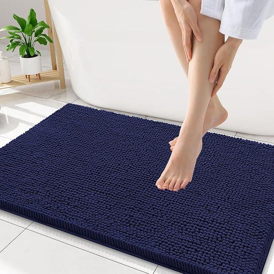 Smiry Luxury Chenille Bathroom Rugs 34x21, Extra Soft and Absorbent Shaggy Bath Mat, Machine Washable, Non-Slip Plush Carpet Runner for Tub, Shower, and Floor, Home Decor Accessories, Navy Blue - ModernBath