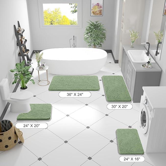 OLANLY Toilet Rugs U-Shaped 24x24, Extra Soft Absorbent Chenille Contour Bathroom Rugs for Toilet, Dry Quickly, Machine Washable, Non-Slip Bath Mat, Sage Green - ModernBath