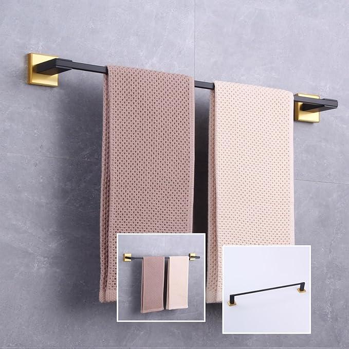 GERZWY 24-Inch Bathroom Towel Bar SUS 304 Stainless Steel Modern Round Style Bath Towel Bar Wall Mount (Black & Gold) JG1901A60-BD - ModernBath
