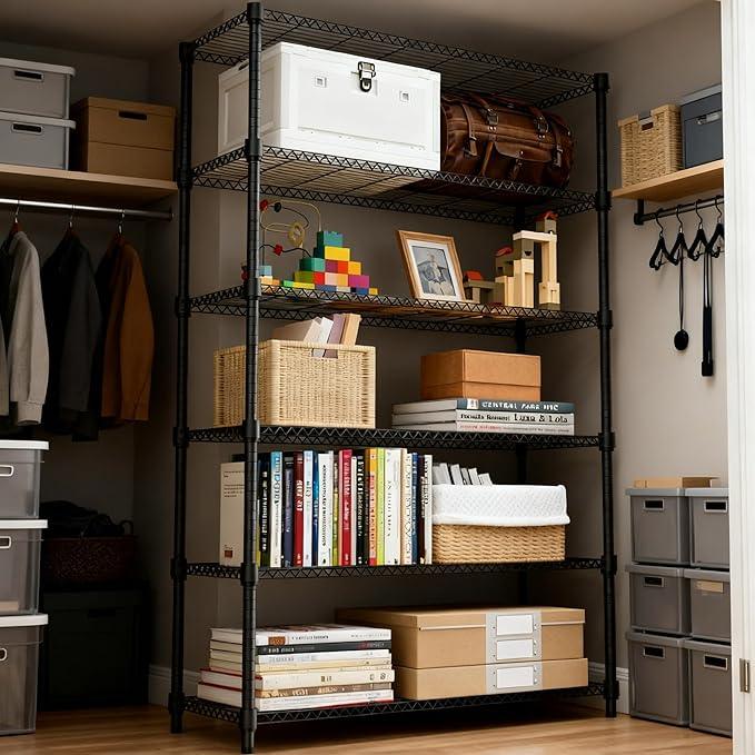 6 Tiers Shelf 2100 lbs Steel Storage Shelving Utility Shelving Unit Steel Organizer Wire Rack for Home,Kitchen,Office,Garage Black 17.7" D x 47.2" W x 82.4" H - ModernBath