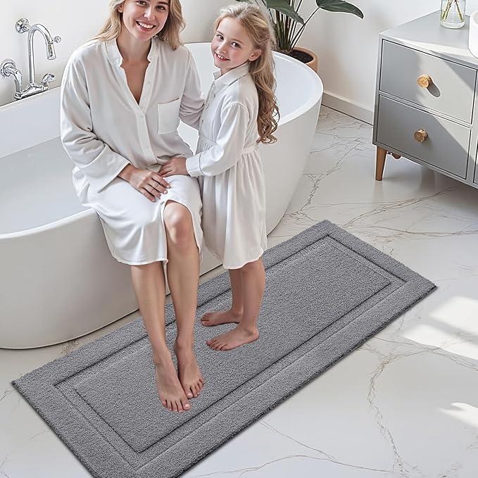 LUMI Extra Large Ultra Soft Bathroom Rugs Non Slip with Rubber Backing, Absorbent Washable Bath Mat Quick Dry, Upgraded Premium Microfiber Plush Carpet for Bathtub and Shower Floor, Dark Grey, 24x60 - ModernBath