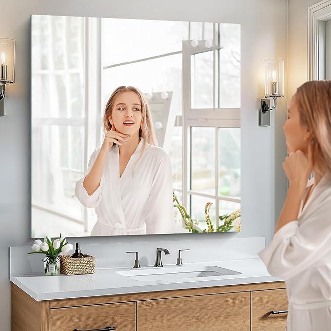 KOCUUY Large Frameless Mirror,36x36 Inch Square Bathroom Vanity Mirror for Over Sink, Upgraded Shatterproof Unframed Design for Bedroom, Living Room, Entryway - ModernBath
