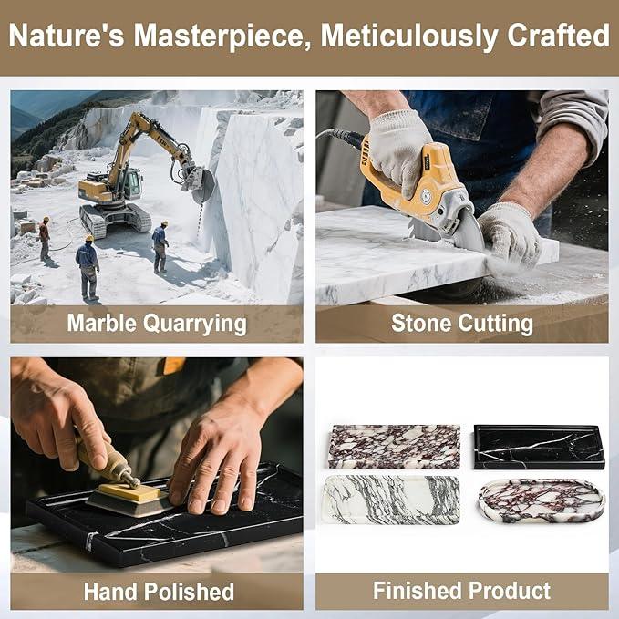 Natural Marble Vanity Tray - Moujings Genuine Marble Perfume Tray for Bathroom Decor, Stone Bathroom Vanity Organizer Tray for Kitchen Counter, Candles, Jewelry, Coffee, Makeup, Key - ModernBath