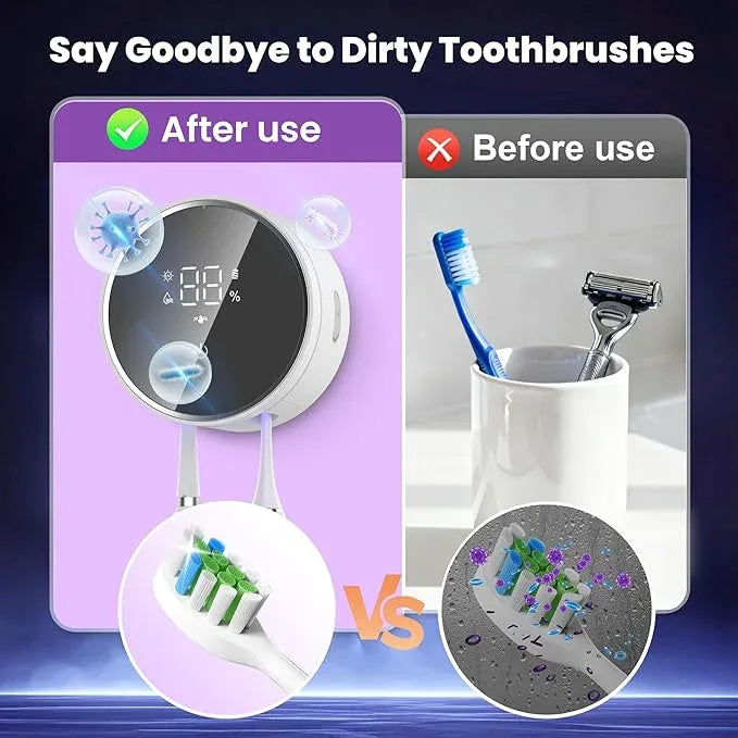 KIEROFIRT Toothbrush Holder and Cleaner Razor Holder and Dryer Auto Open/Close Cover Rechargeable Wall-Mounted Suitable for Most Toothbrushs(Off White) - ModernBath