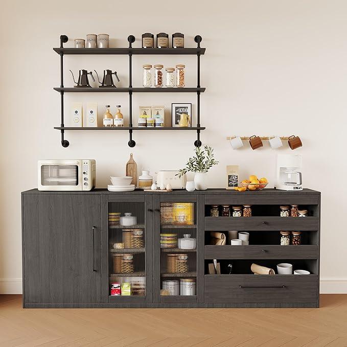 3-Tier Industrial Pipe Floating Shelf – Rustic 48 inch Wood Wall-Mounted Storage Shelf for Kitchen Office,Bathroom & Home Decor -Black - ModernBath