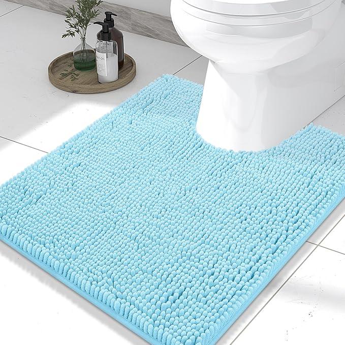 Smiry Luxury Chenille Toilet Rugs U-Shaped 24x20, Soft Absorbent Non-Slip Contour Bathroom Rugs for Toilet, Machine Washable Contoured Bath Mats, Sky Blue - ModernBath