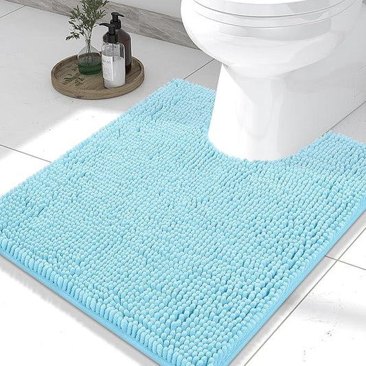 Smiry Luxury Chenille Toilet Rugs U-Shaped 24x20, Soft Absorbent Non-Slip Contour Bathroom Rugs for Toilet, Machine Washable Contoured Bath Mats, Sky Blue - ModernBath