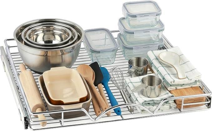 HOLDN’ STORAGE Pull Out Cabinet Organizer, Heavy Duty Caddy w/Lifetime Limited Warranty -22”W x 21”D - Requires At Least 23-1/4” Cabinet Opening, Steel Metal Cabinet Drawers Slide Out, Chrome - ModernBath
