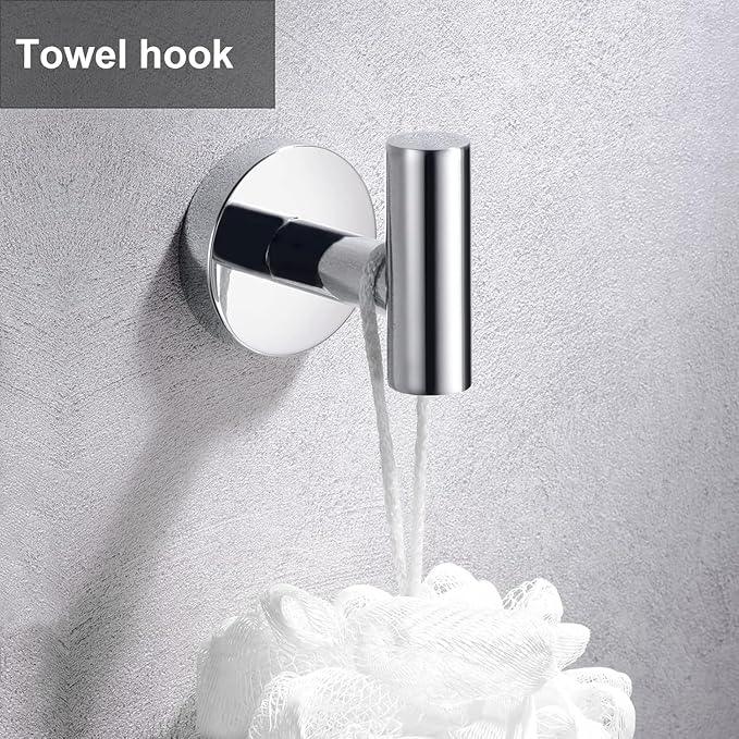 5 Pieces Polished Chrome Bathroom Hardware Accessories Set, SUS304 Stainless Steel 24 Inch Bath Towel Bar Set, Round Bathroom Towel Holder Set, Towel Racks for Bathroom Wall Mounted - ModernBath