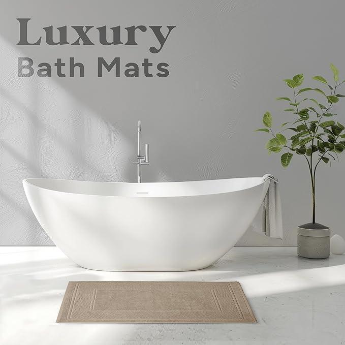 Avalon Towels Beige Bath Mat - 100% Cotton Set of 2 Absorbent Bathmat - Bathroom Mats Quick Dry Bath Mats for Bathrooms (22x34 Inches) - ModernBath