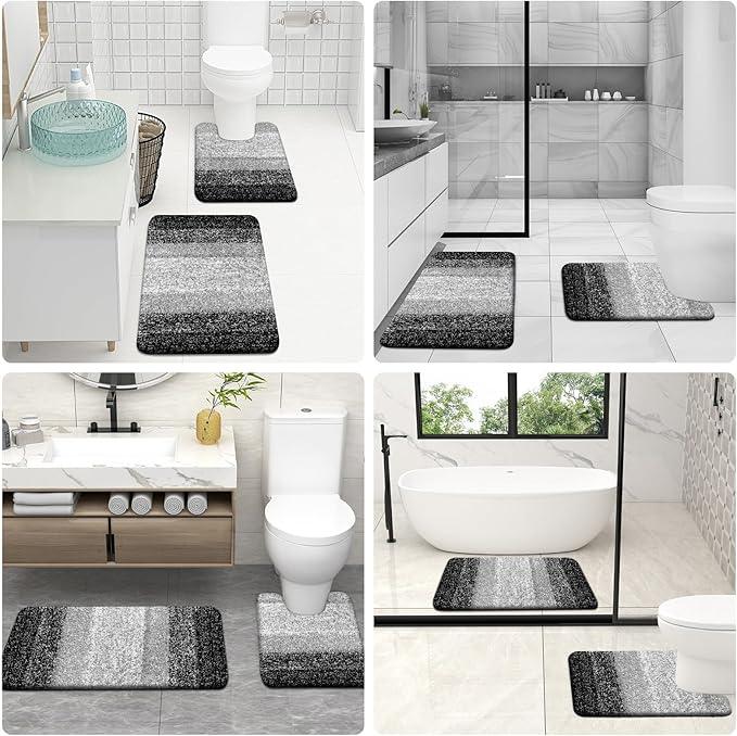 OLANLY Luxury Toilet Rugs U-Shaped 24x20, Extra Soft and Absorbent Microfiber Bathroom Rugs, Non-Slip Plush Shaggy Bath Mat, Machine Wash Dry, Contour Bathroom Mats for Toilet Base, Black - ModernBath