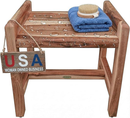 EcoDecors Eleganto 2O Inch Natural Color Waterproof Teak Wood Shower Bench Stool Seat Chair For Inside Shower Provides Safety, Storage, and Organization For Bathroom Accessories - ModernBath