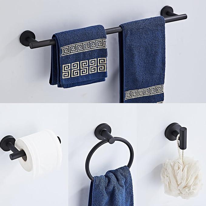 Matte Black Bathroom Hardware Set 5 Piece with Towel Racks for Bathroom, SUS304 Stainless Steel Bath Towel Bar Set, 24 Inch Wall Mounted Accessories Kit… - ModernBath