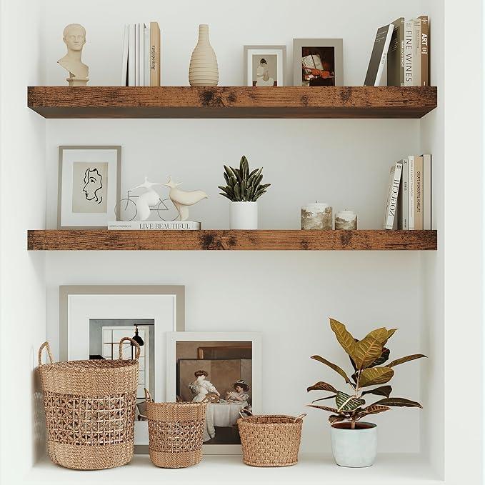 Vivelove 10 inches Deep Floating Shelves 36 inch Long, Sing Shelves for Wall Heavy Duty for Bedroom, Bathroom, Living Room, Kitchen, Office, Farmhouse Shelf Home Decor, Set of 1, Rustic Brown - ModernBath