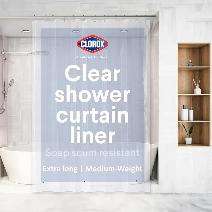 CLOROX Shower Curtain Liner, Premium Medium-Weight Durable Waterproof 6g PEVA for Bathroom with Weighted Magnets, Extra Long 72" x 96", Frosty 1 Pack - ModernBath