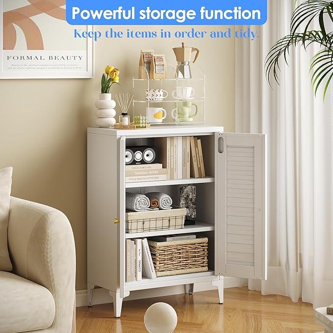 34" H Metal Pantry Cabinet, Kitchen Pantry Storage Cabinets with 2 Shelves, for Home Office Bathroom, Required Assembly, White - ModernBath