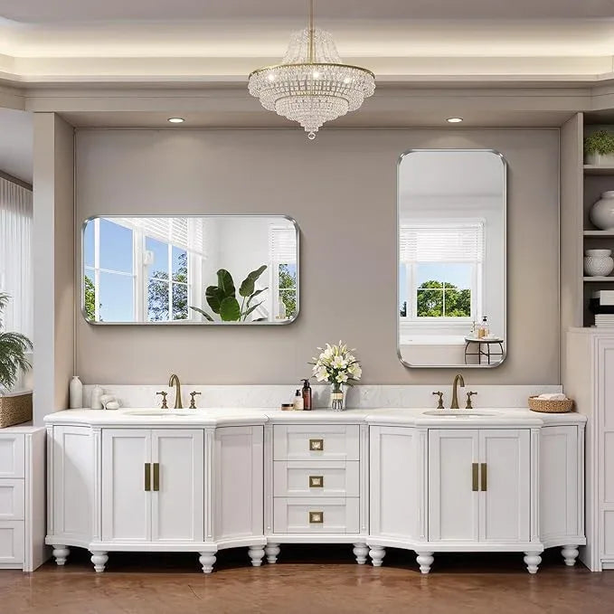 FORBATH 24x48 Inch Bathroom Mirror, Brushed Silver Deep Frame Narrow Full Length Wall Mirror with Rounded Corners, Anti-Rust Tempered Glass for Modern Farmhouse Vanity (Horizontal/Vertical) - ModernBath