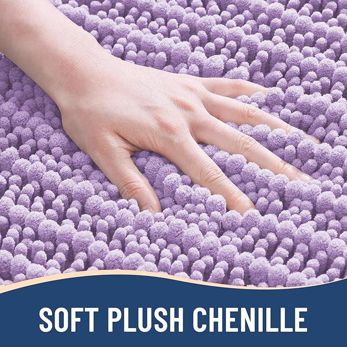 Arotive Luxury Chenille Bathroom Rug Mat, Extra Soft Thick Absorbent Shaggy Bath Rugs, Non-Slip Machine Wash Dry, Plush Bath Mats for Bathroom, Shower and Tub, 47x24, Light Purple - ModernBath