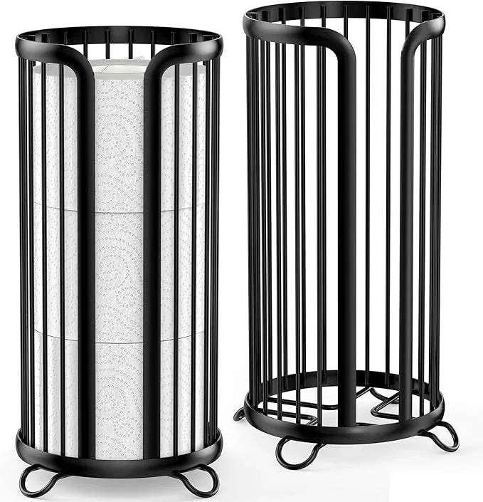 Toilet Paper Holder Stand, Freestanding Toilet Tissue Organizer, Minimalistic Storage Solution, Reserve Mega Rolls,Modern Black-2PACK - ModernBath