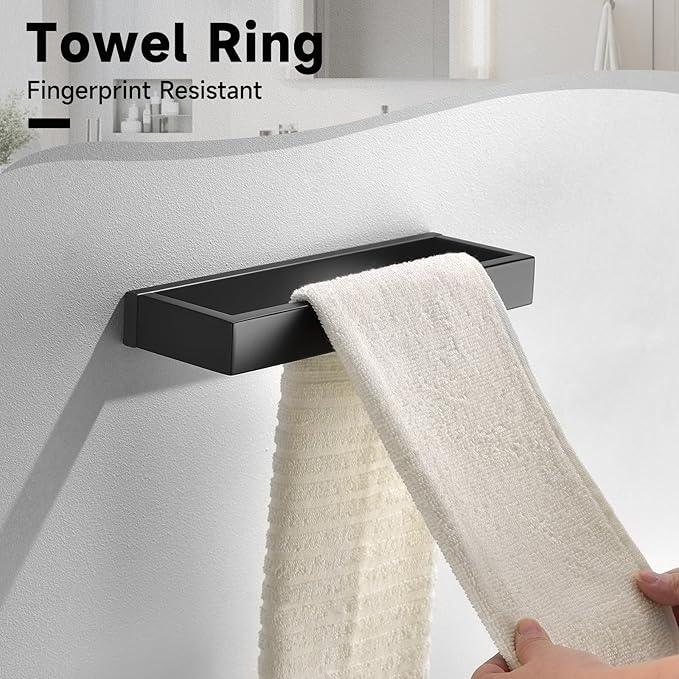 TNOMS Black Towel Bar Set, 5-Pieces Bathroom Hardware Set,23.6 Inch Towel Rack Set Stainless Steel Towel Holder Set Wall-Mounted Bathroom Accessories - ModernBath