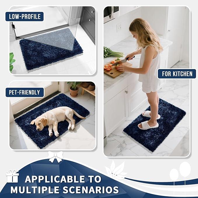 Yimobra Large Bathroom Rug Non Slip 36x24 Inch, Extra Thick Soft Absorbent Chenille Bath Mat, Machine Washable Quick Dry Bath Rugs for Bathroom Floor, Tub and Shower, Home Decor Accessories, Navy Blue - ModernBath