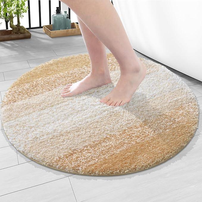 Arotive Microfiber Bathroom Rugs, Shaggy Soft and Absorbent Bath Rug, Non-Slip, Thick Plush Machine Washable Dry Bath Mats for Bathroom, Tub and Shower, 24x24, Beige, Round - ModernBath