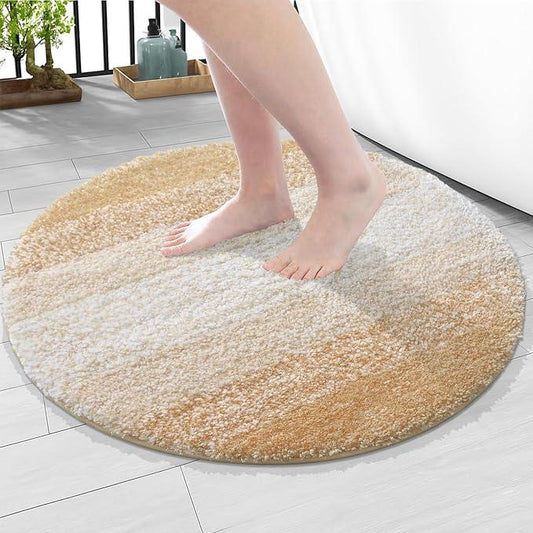 Arotive Microfiber Bathroom Rugs, Shaggy Soft and Absorbent Bath Rug, Non-Slip, Thick Plush Machine Washable Dry Bath Mats for Bathroom, Tub and Shower, 24x24, Beige, Round - ModernBath