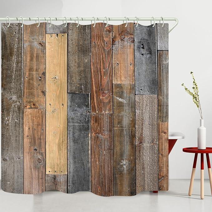 LYFANS Bathroom Features Retro Wooden 3D Shower Curtains, Luxurious Bathtub Waterproof Shower Curtain, Bright Fabric Shower Curtains, Size (72x79 inches) - ModernBath