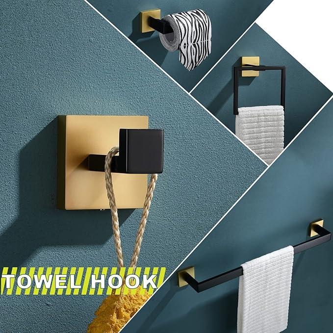 Bathroom Towel Bar Holder Sets Black and Gold 4-Piece Bathroom Hardware Set Stainless Steel Bath Accessories Kit. Wall Mounted,23.6 Inch - ModernBath