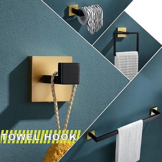 Bathroom Towel Bar Holder Sets Black and Gold 4-Piece Bathroom Hardware Set Stainless Steel Bath Accessories Kit. Wall Mounted,23.6 Inch - ModernBath