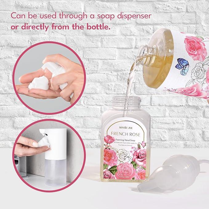 ROMIIE ZOI Rose Foaming Hand Soap Refill Gift Set – 3 Pack (33.8 Fl Oz Each) with Refillable Dispenser, Romantic Floral Scent, Moisturizing & Biodegradable for Bathroom, Kitchen, Sensitive Skin - ModernBath