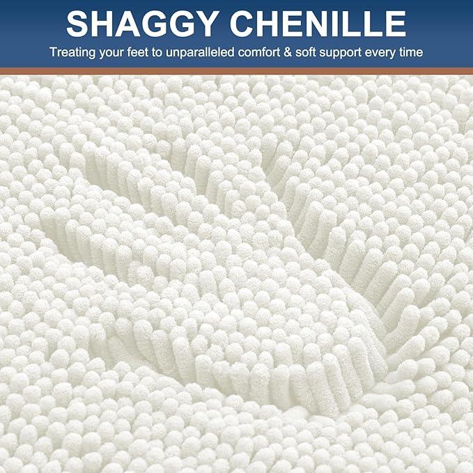 Smiry Luxury Chenille Bathroom Rugs 47x17, Extra Soft and Absorbent Shaggy Bath Mat, Machine Washable, Non-Slip Plush Carpet Runner for Tub, Shower, and Floor, Home Decor Accessories, Ivory - ModernBath