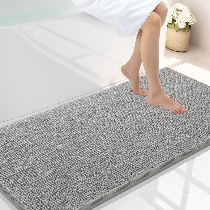 Smiry Luxury Chenille Bathroom Rugs 44x24, Extra Soft and Absorbent Shaggy Bath Mat, Machine Washable, Non-Slip Plush Carpet Runner for Tub, Shower, and Floor, Home Decor Accessories, Light Grey - ModernBath